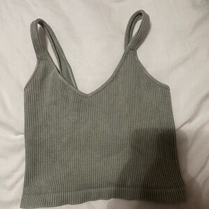 Green ribbed crop tank